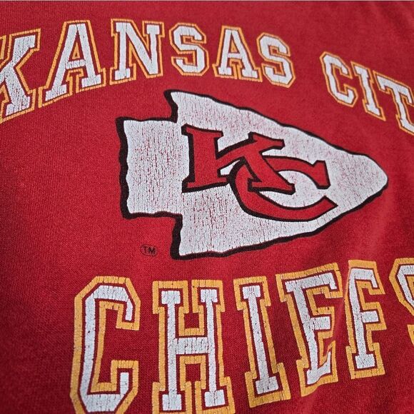 VINTAGE 90s Kansas City Chiefs red crew neck distressed sweater‎ sweatshirt M - Picture 3 of 10